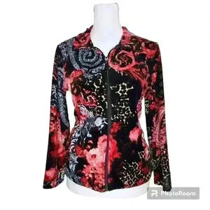 Onque Casual women's soft terry zip up lightweight jacket size petite medium